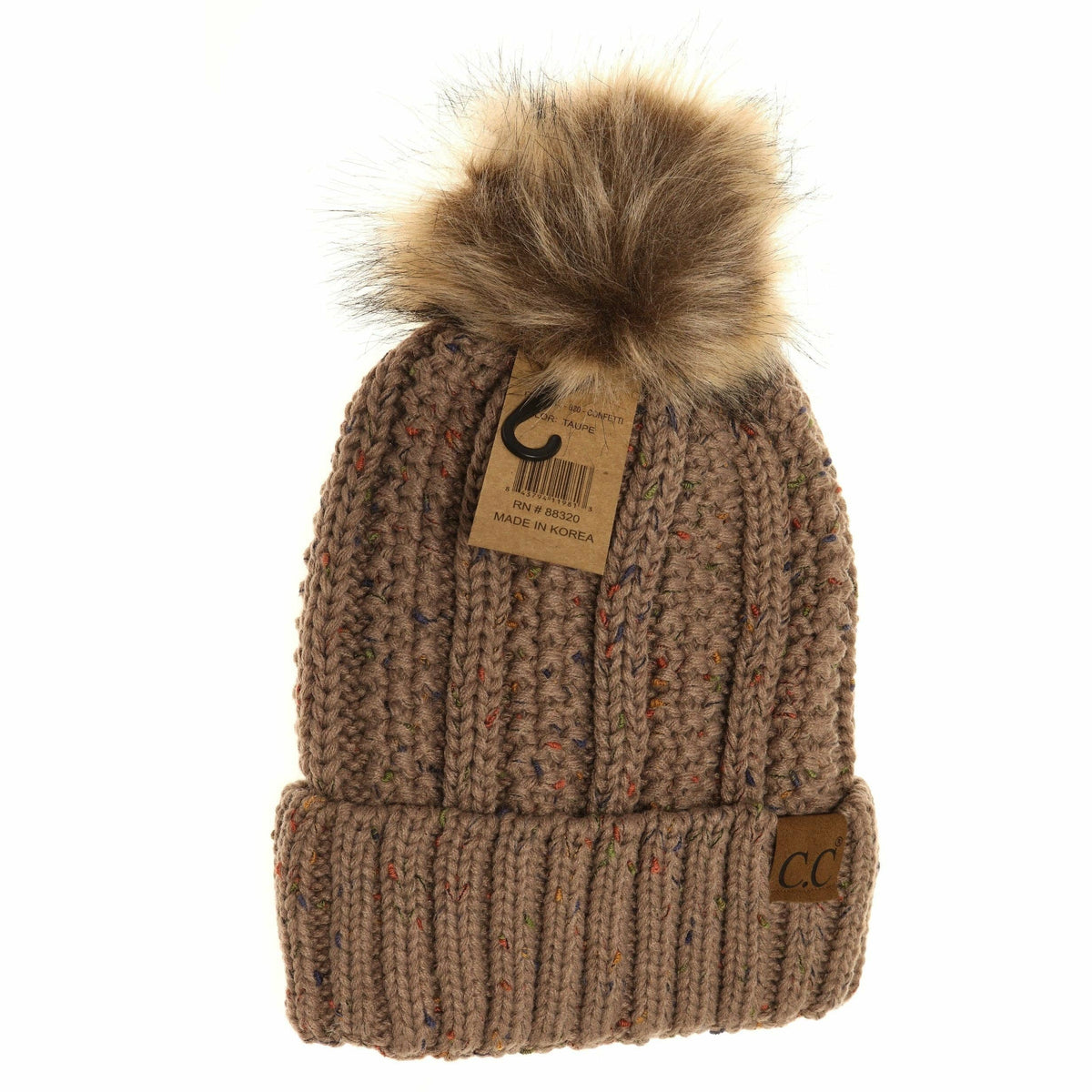 Fuzzy Lined Flecked Fur Pom CC Beanie YJ820CONFETTI