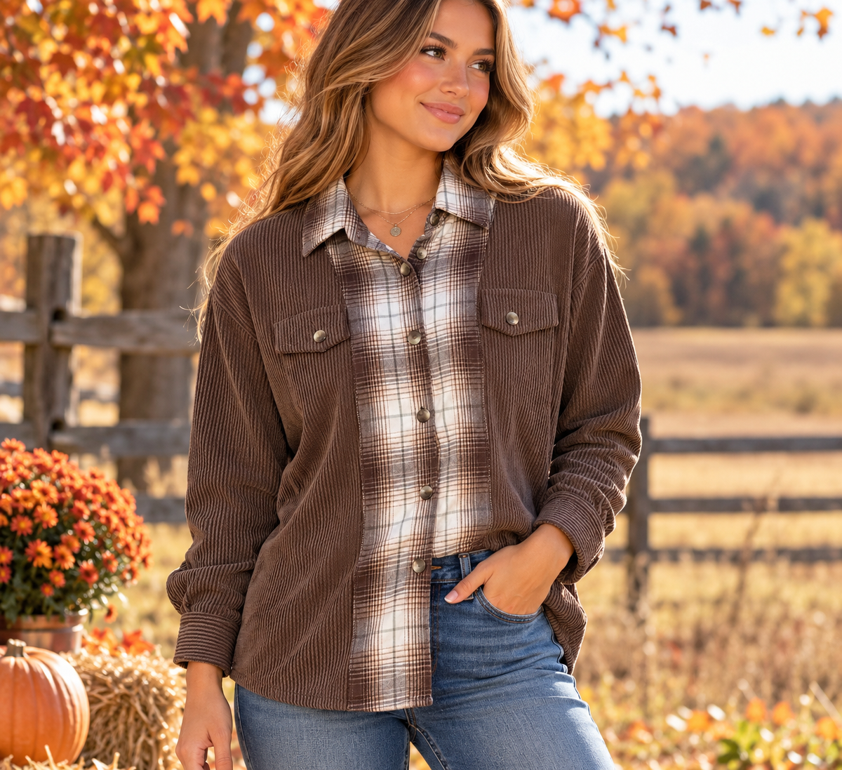 Brown plaid button up/Shacket small