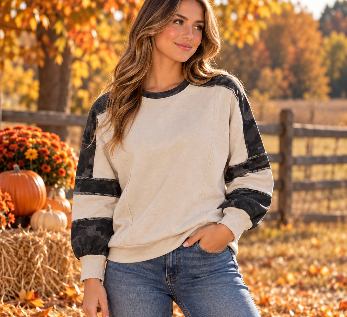 Camo sleeve sweatshirt