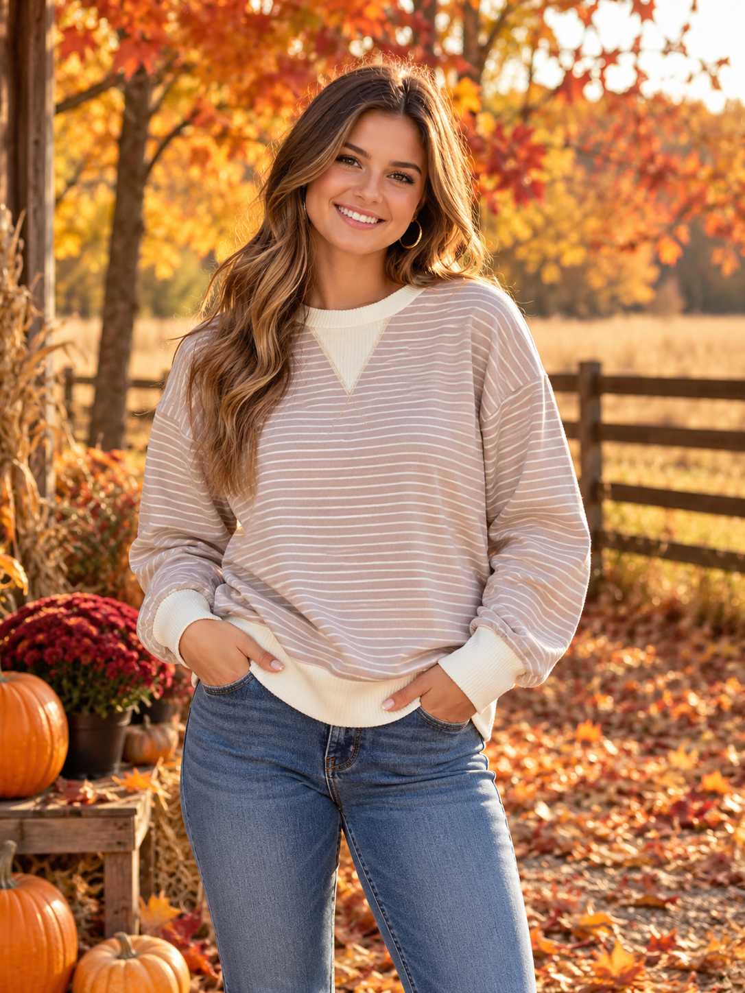 Tan striped long sleeve-medium