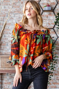 FLORAL OFF SHOULDER LONG SLEEVE BLOUSE