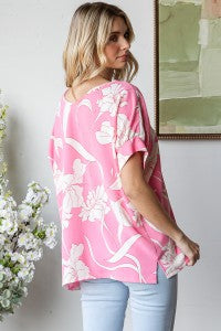 FLORAL V NECK SHORT SLEEVE BLOUSE