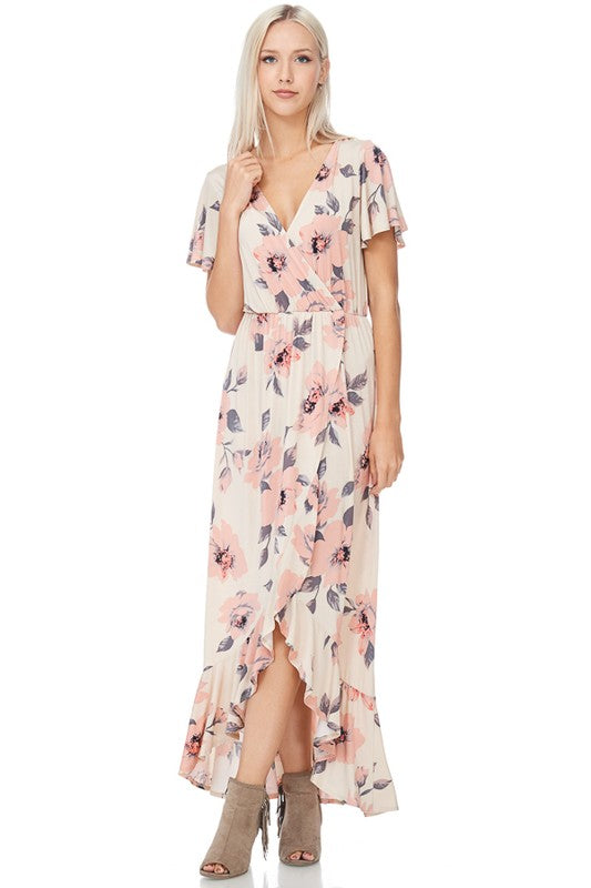 Floral Print Hi Lo Ruffle Dress