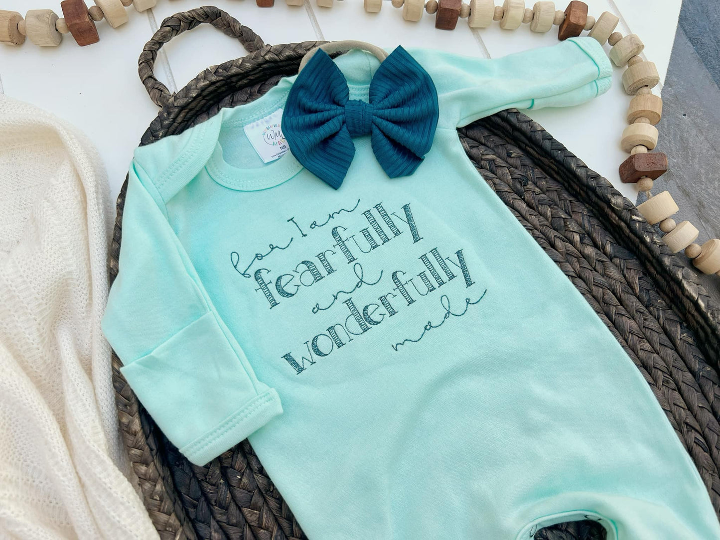 Baby Girl Romper | Wonderfully Made - Mint