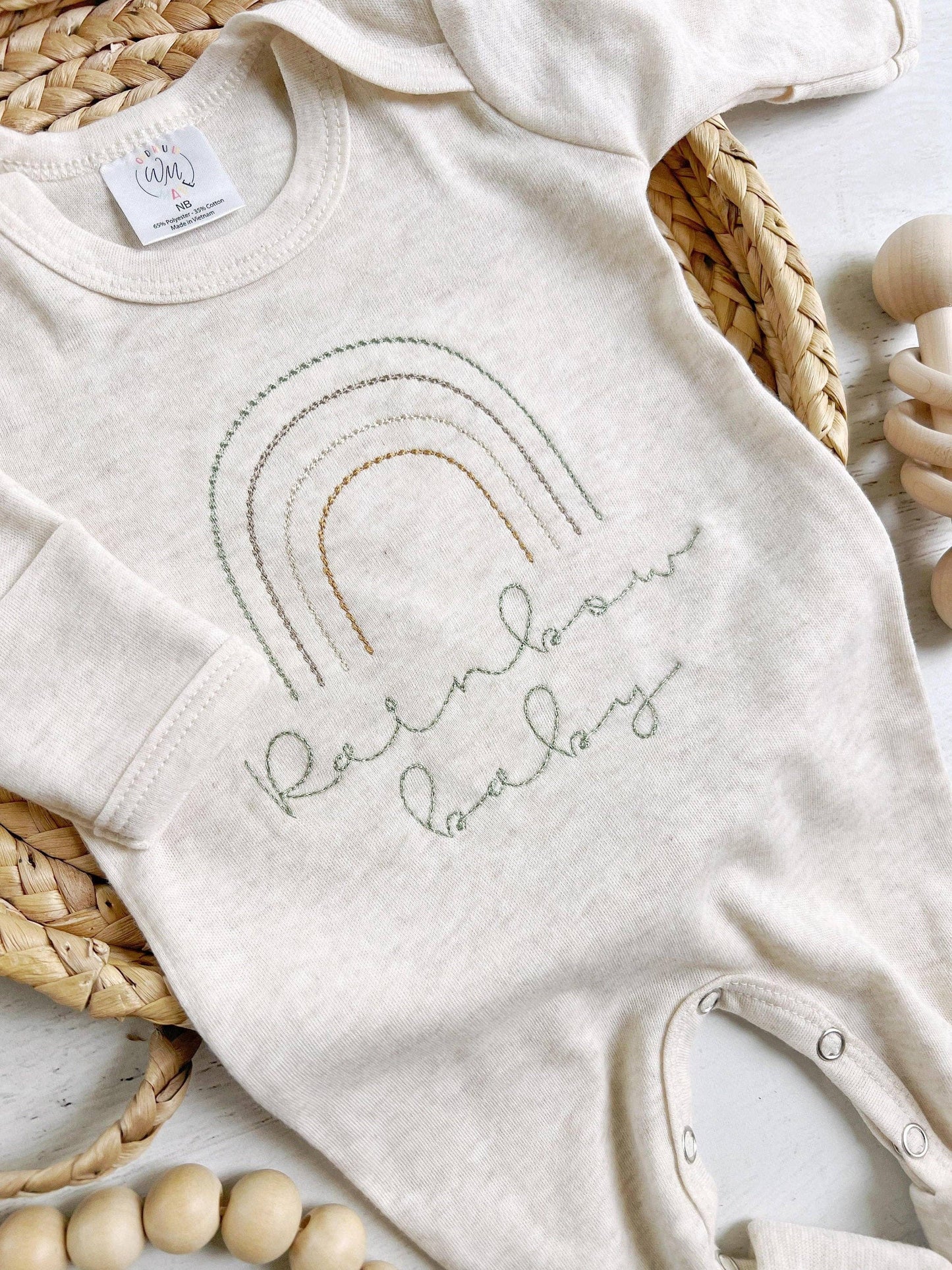 Neutral Tone Boho Baby Outfit With A Sweet Muted Rainbow