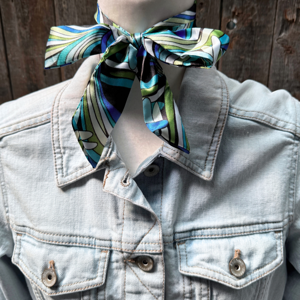 Blue and Green Western Skinny Mini Wild Rag Scarf / Cowgirl Necktie #TW316