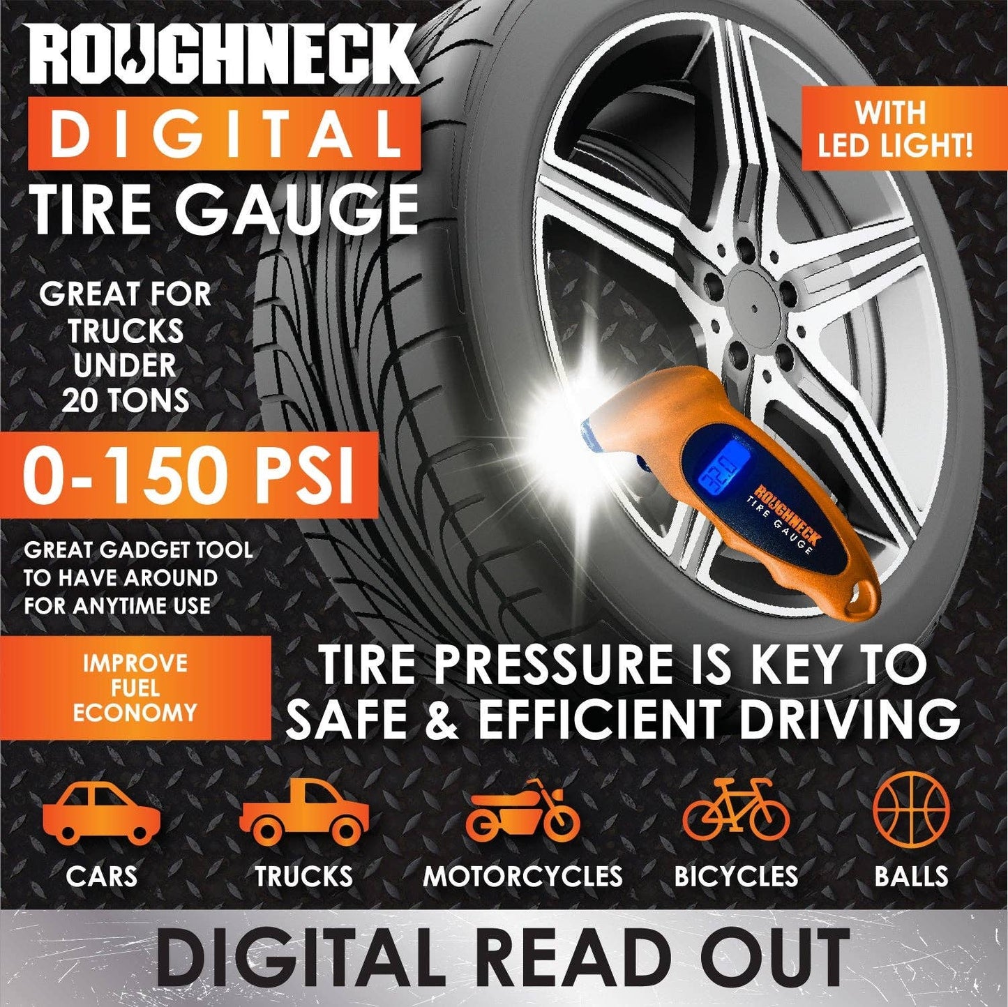 Roughneck Digital Tire Gauge With LED Light