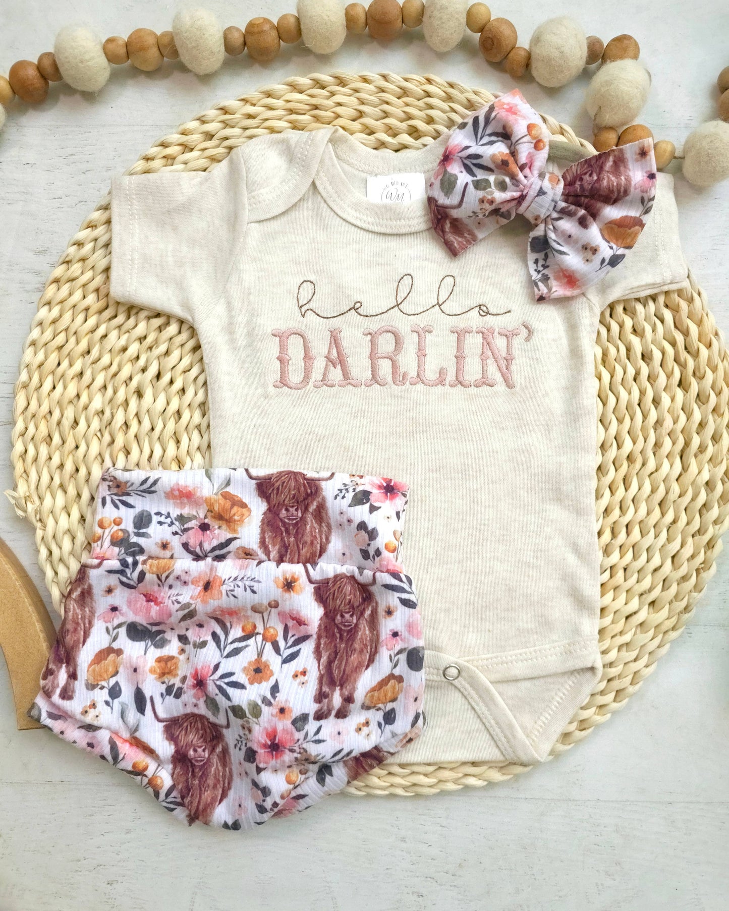 Baby Bodysuit | Hello Darlin' Highland Cow Outfit