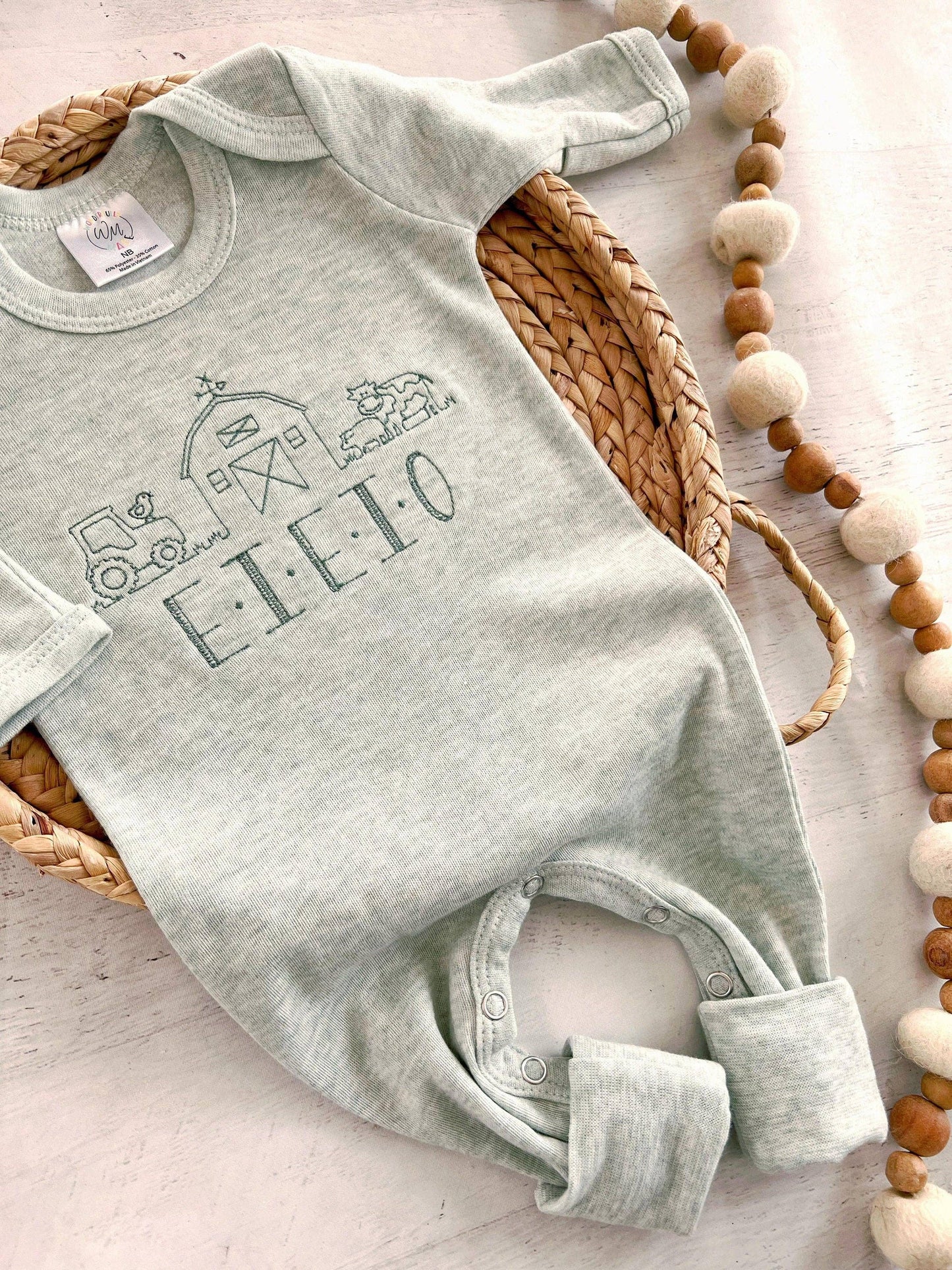 Farm Baby Outfit | Sage Green Romper Old McDonald E-I-E-I-O