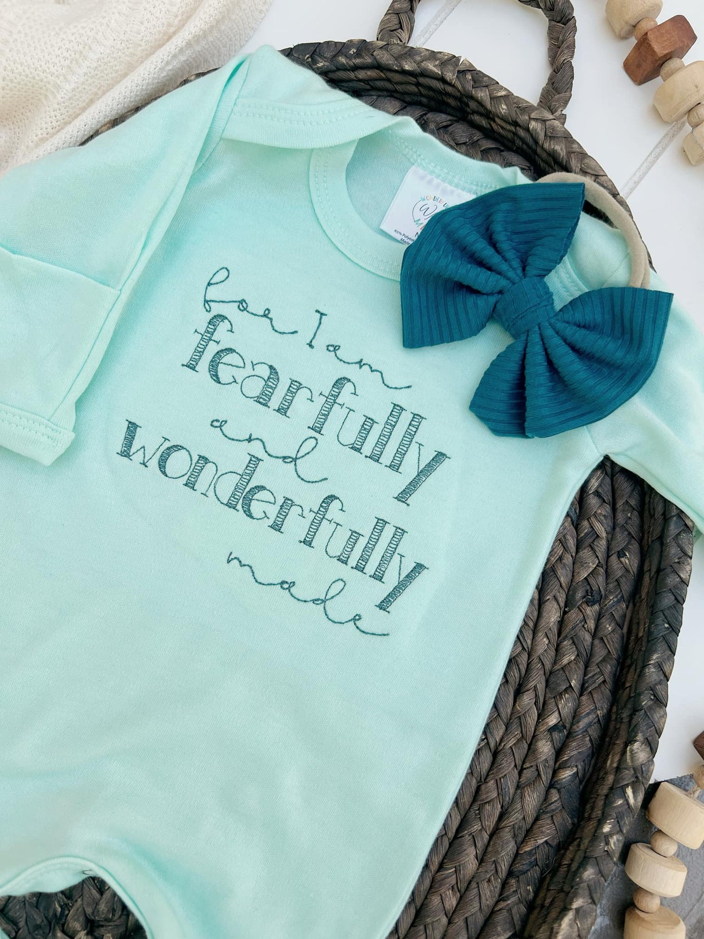 Baby Girl Romper | Wonderfully Made - Mint