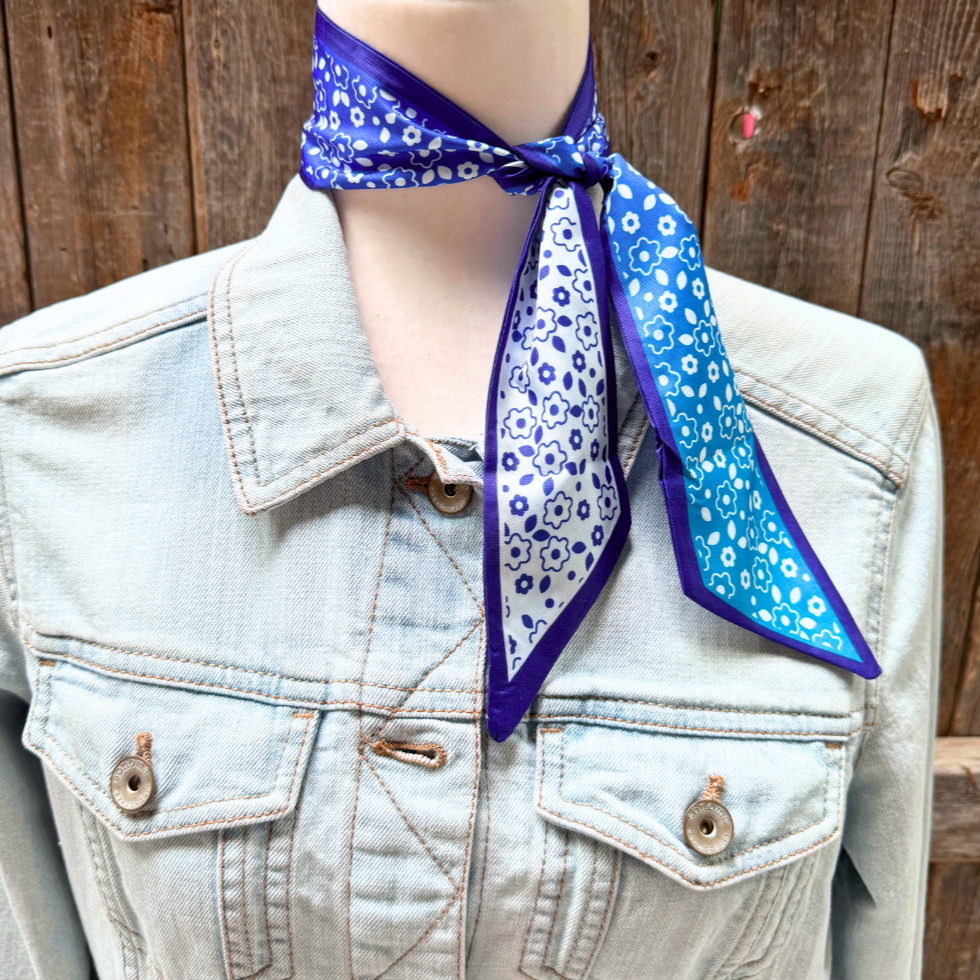 Blue and White Western Skinny Mini Wild Rag Scarf / Cowgirl Necktie #TW104