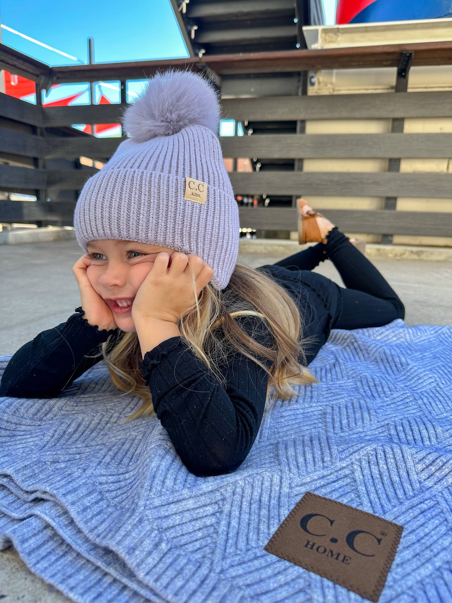 KIDS C.C Double Pom Beanie with Ear Flaps