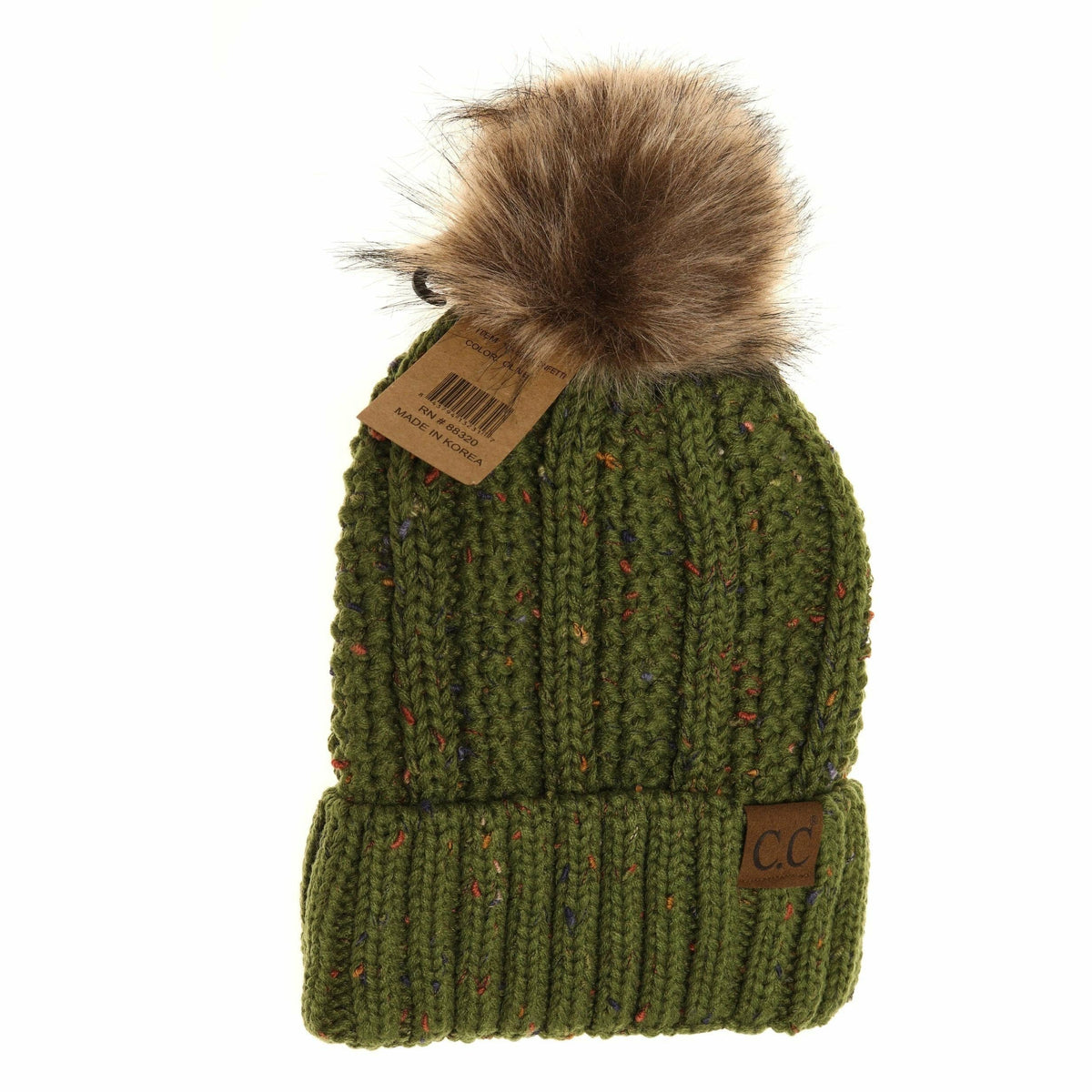 Fuzzy Lined Flecked Fur Pom CC Beanie YJ820CONFETTI