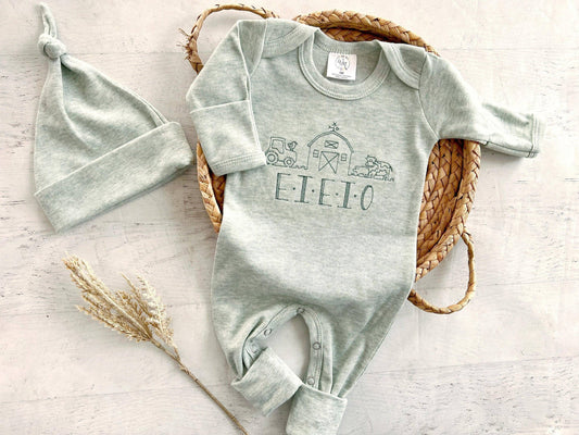 Farm Baby Outfit | Sage Green Romper Old McDonald E-I-E-I-O