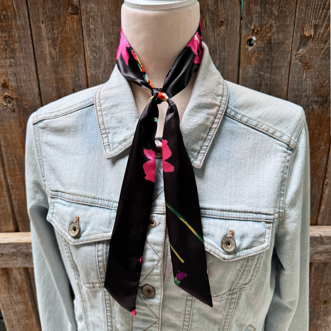 Black and Pink Western Skinny Mini Wild Rag Scarf / Cowgirl Necktie #TW320