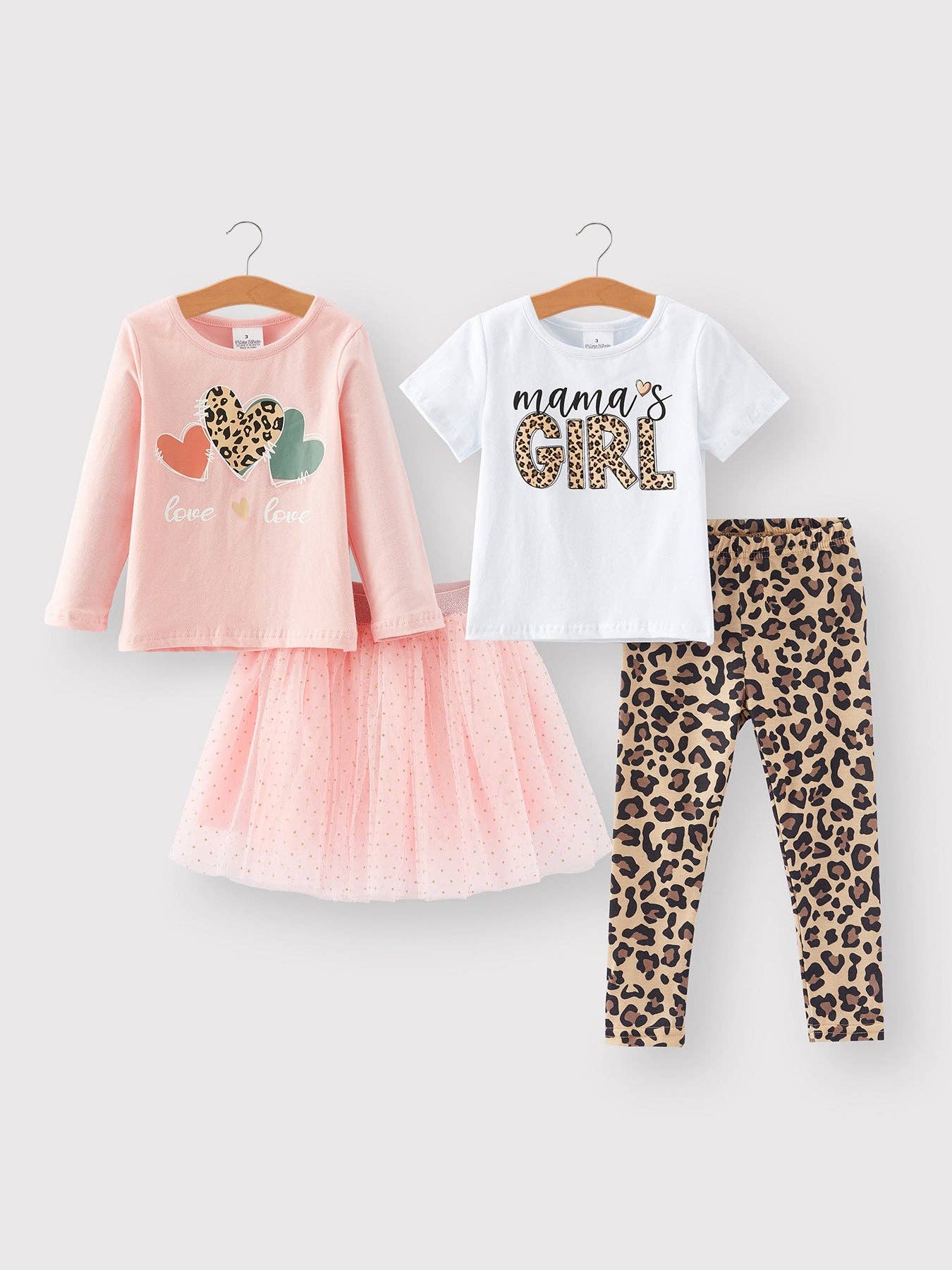 Valentine's Day Girls 4-piece T-shirt Gauze skirt Pants Set