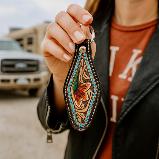 Floral Leather Hand Painted Key Chain