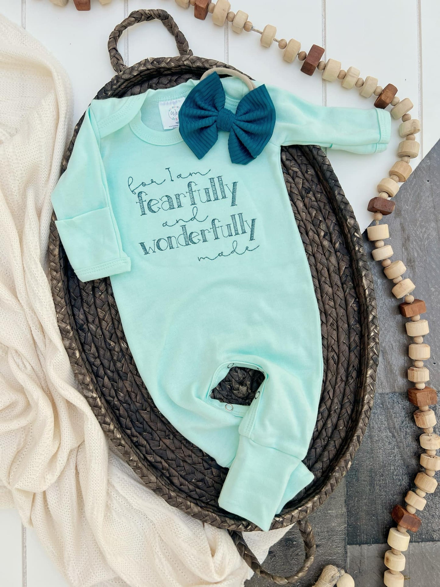 Baby Girl Romper | Wonderfully Made - Mint