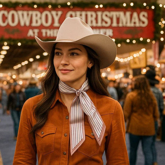 Cream and Brown Western Skinny Mini Wild Rag Scarf / Cowgirl Necktie #TW101