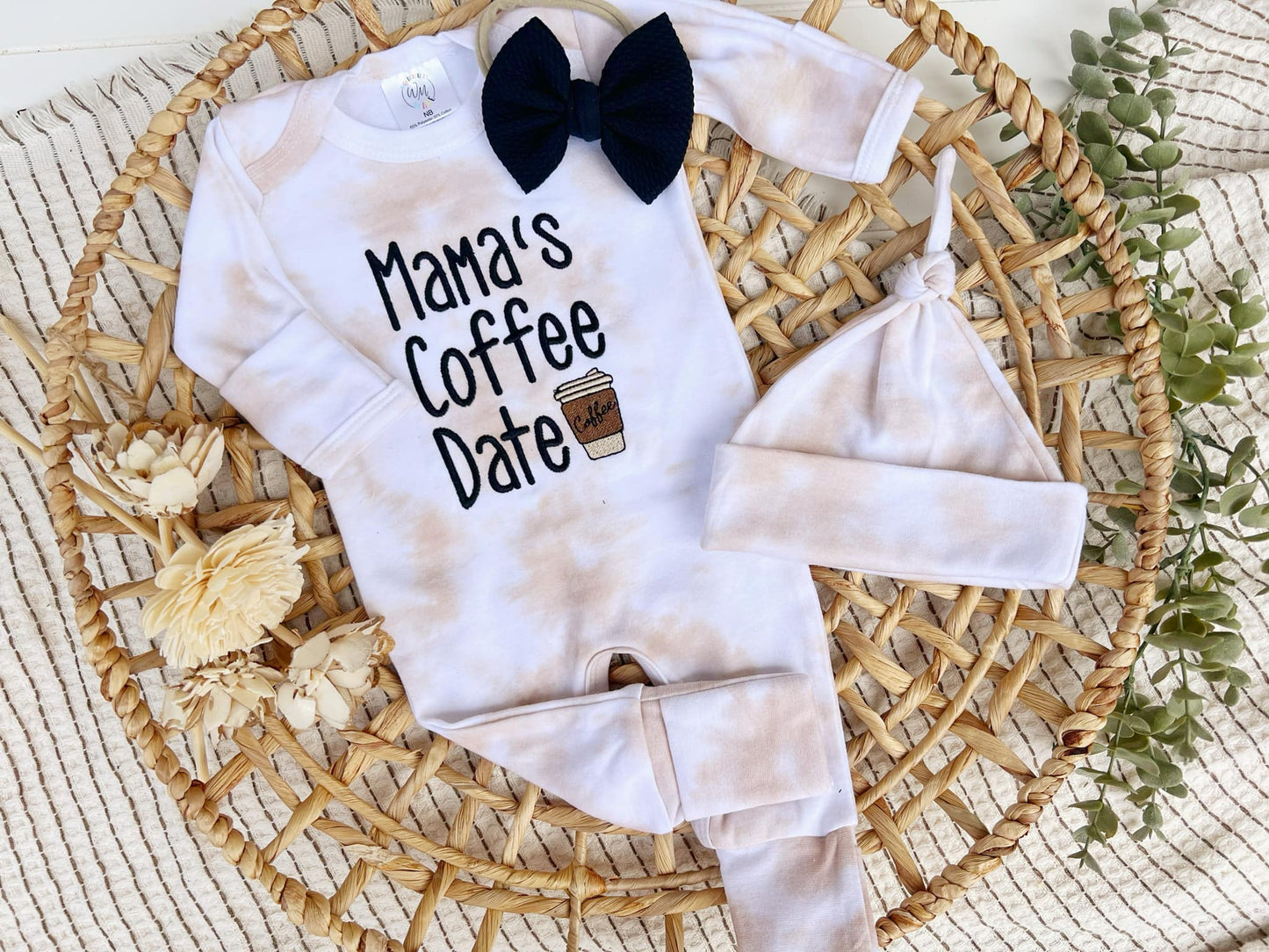 Baby Romper | Latte Tan White Outfit Mama's Coffee Date