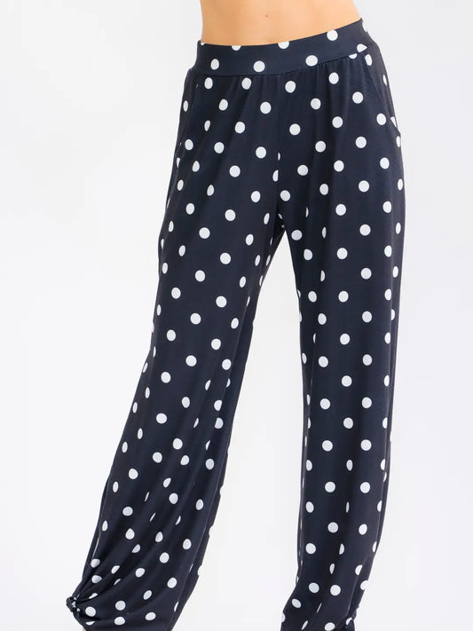 Polka Dot Wide Leg Ankle Tie Pants