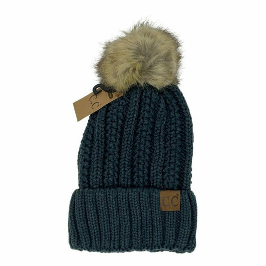 Fuzzy Lined Fur Pom CC Beanie YJ820