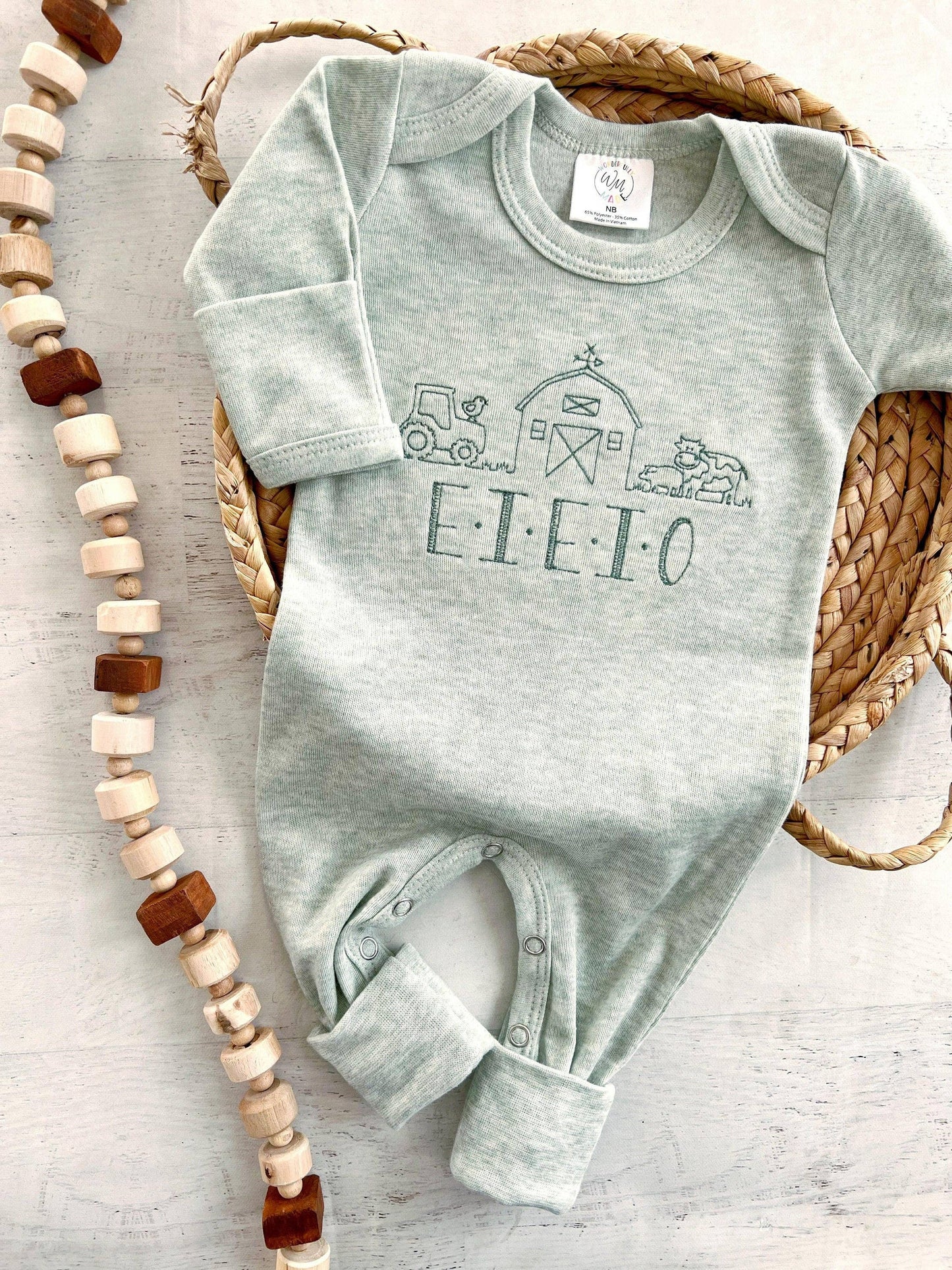 Farm Baby Outfit | Sage Green Romper Old McDonald E-I-E-I-O