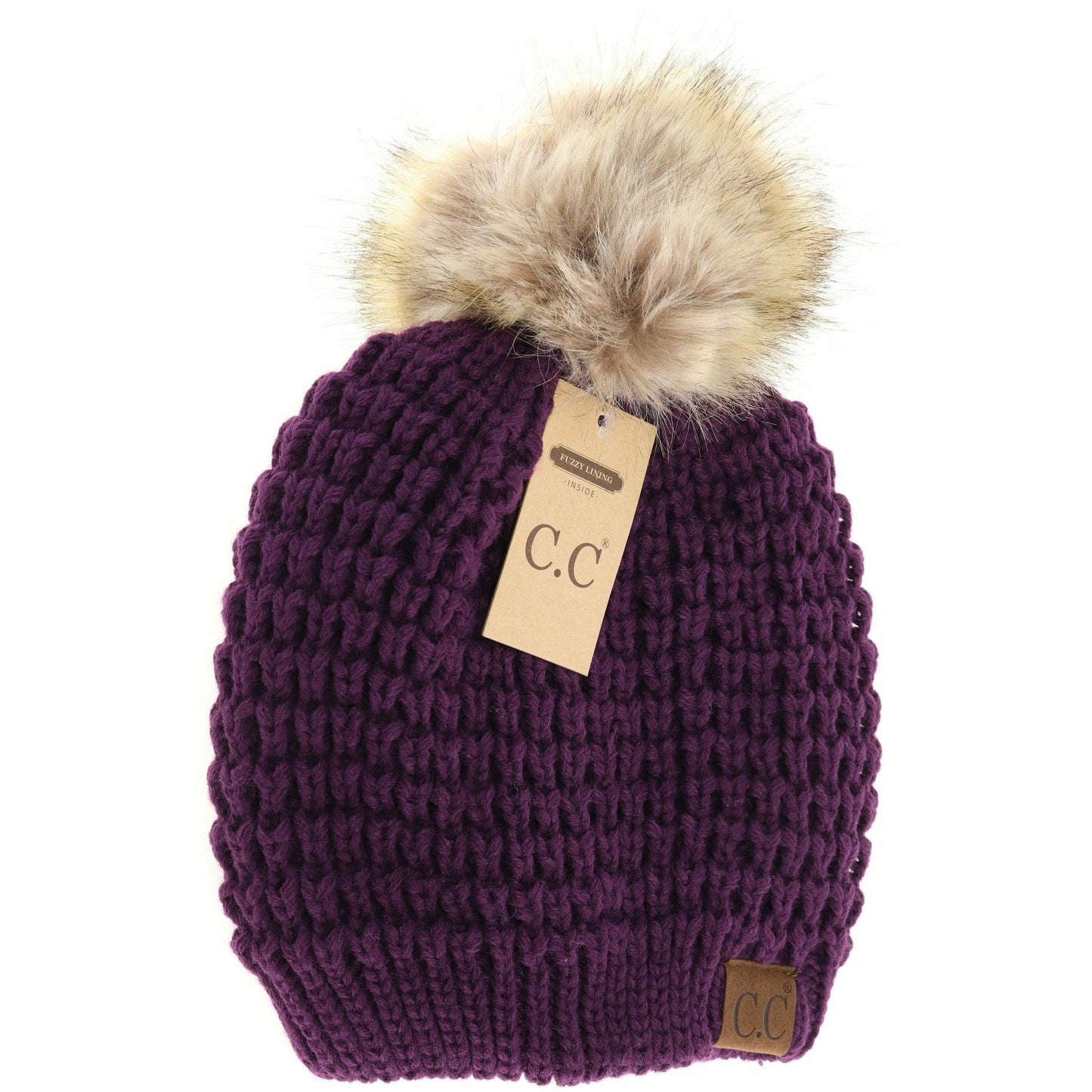 Solid Waffle Stitch Fur Pom C.C Beanie HAT2071