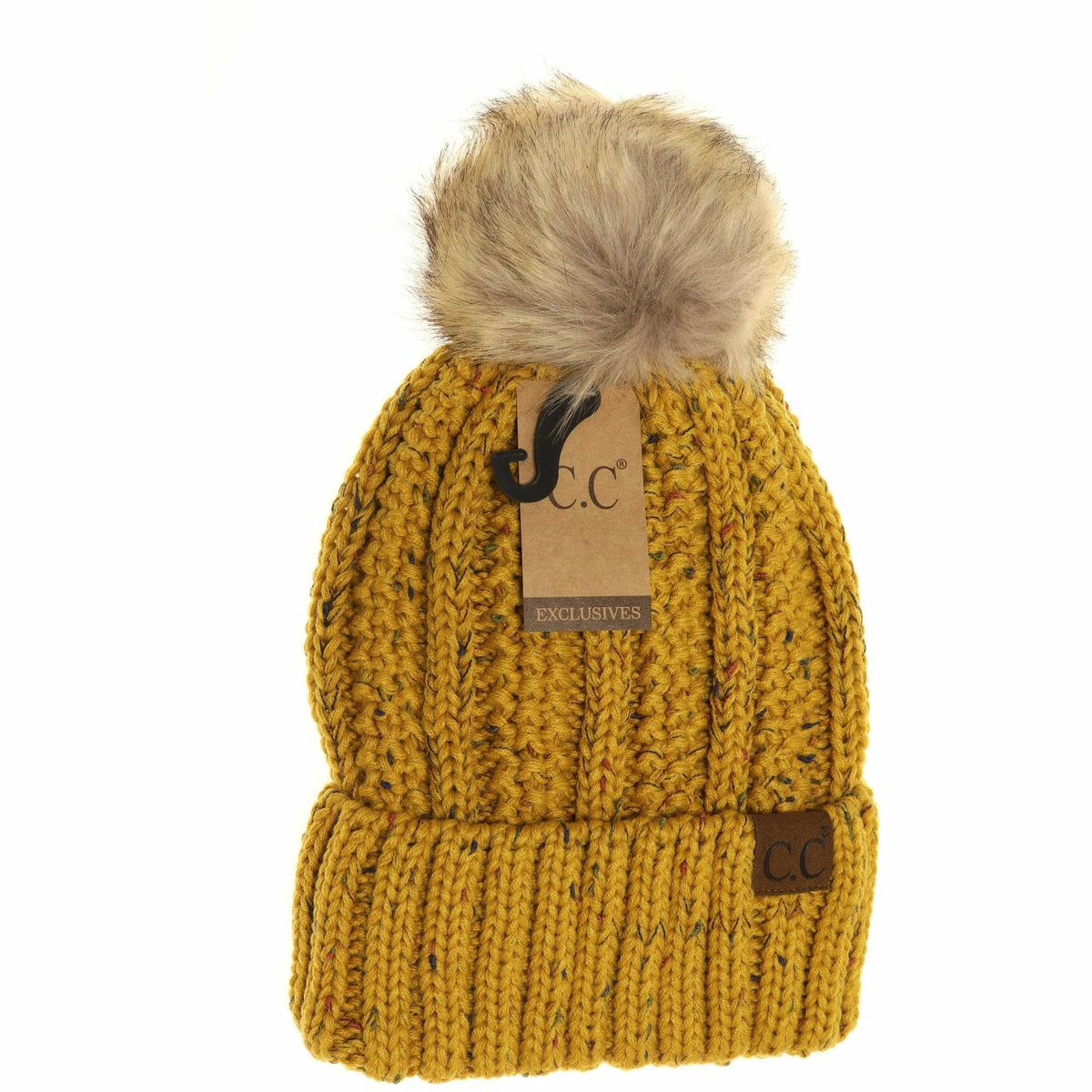 Fuzzy Lined Flecked Fur Pom CC Beanie YJ820CONFETTI