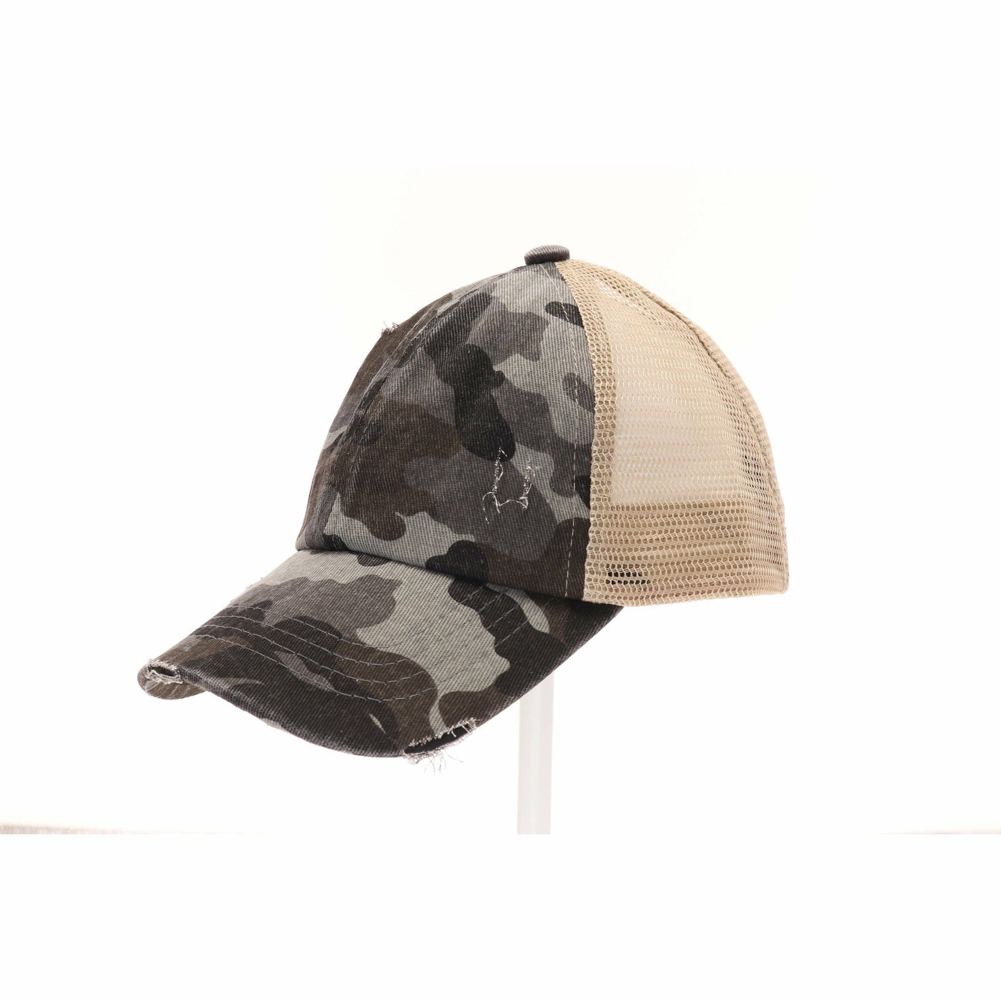 KIDS Distressed Camouflage Criss-Cross High Ponytail CC Ball