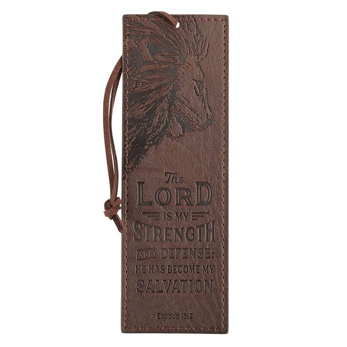 Bookmark Faux Leather Brown The Lord Is My Strength Ex. 15:2
