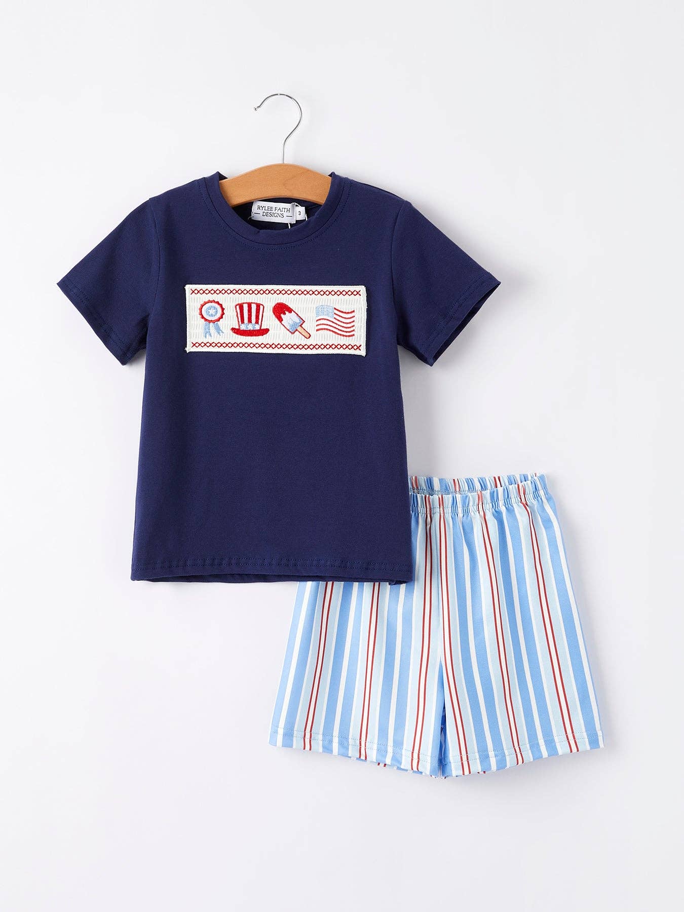 Flag Medal Ice Cream Smock Embroidery Boys Short Sleeved Shorts