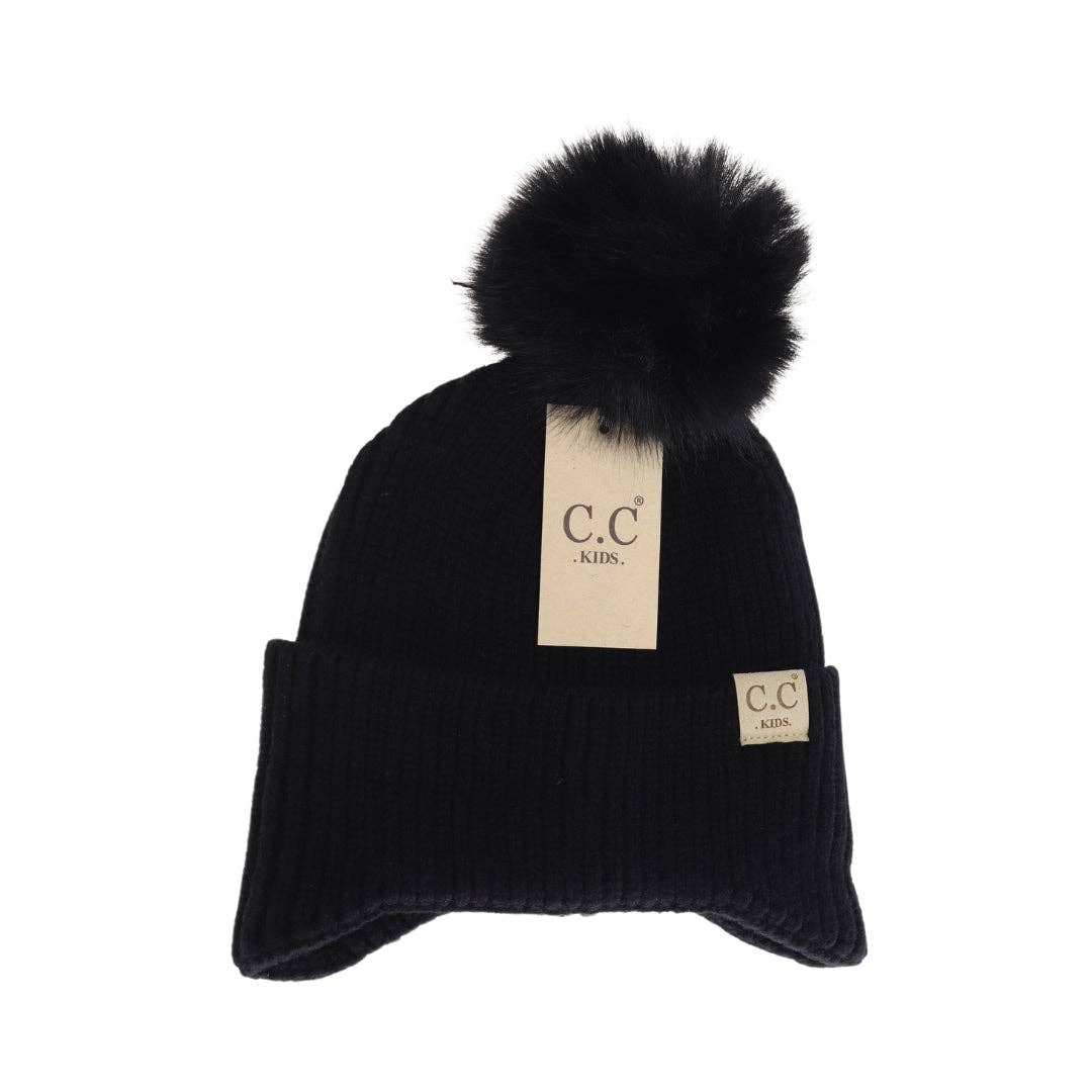 KIDS C.C Double Pom Beanie with Ear Flaps