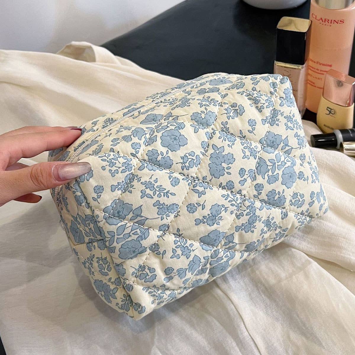 Floral Cotton Makeup Bag, Cosmetic Storage Pouch_CWAB4420
