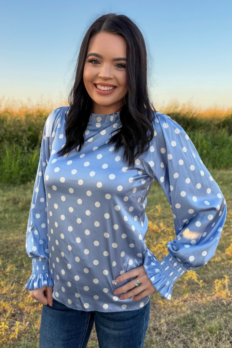 Sunday at the Ranch Top - Denim Dot
