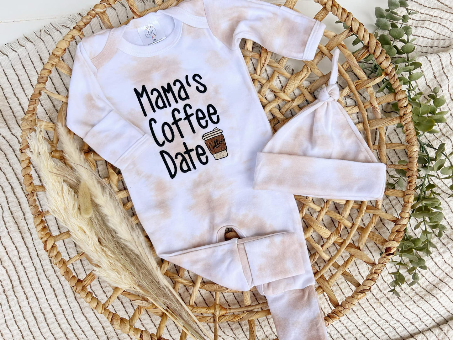 Baby Romper | Latte Tan White Outfit Mama's Coffee Date