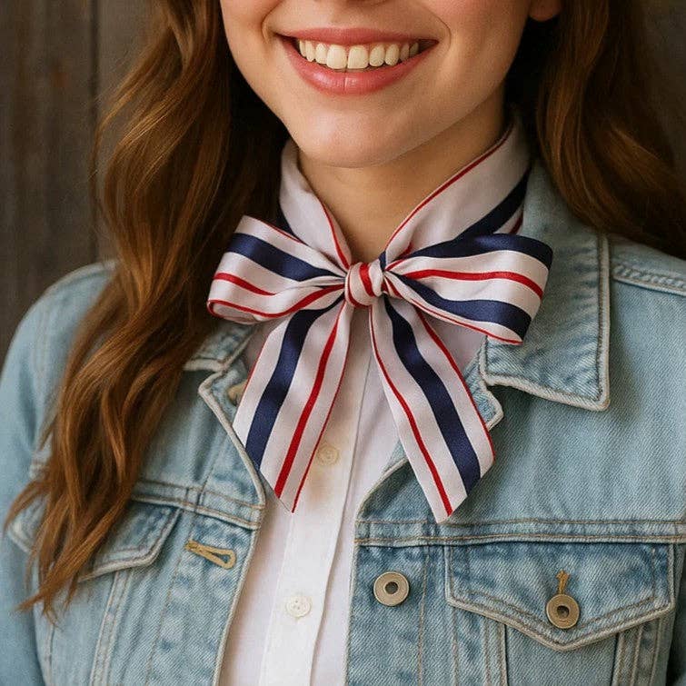 Red, White and Blue Stripes Western Skinny Mini Wild Rag Scarf / Cowgirl Necktie #TW326