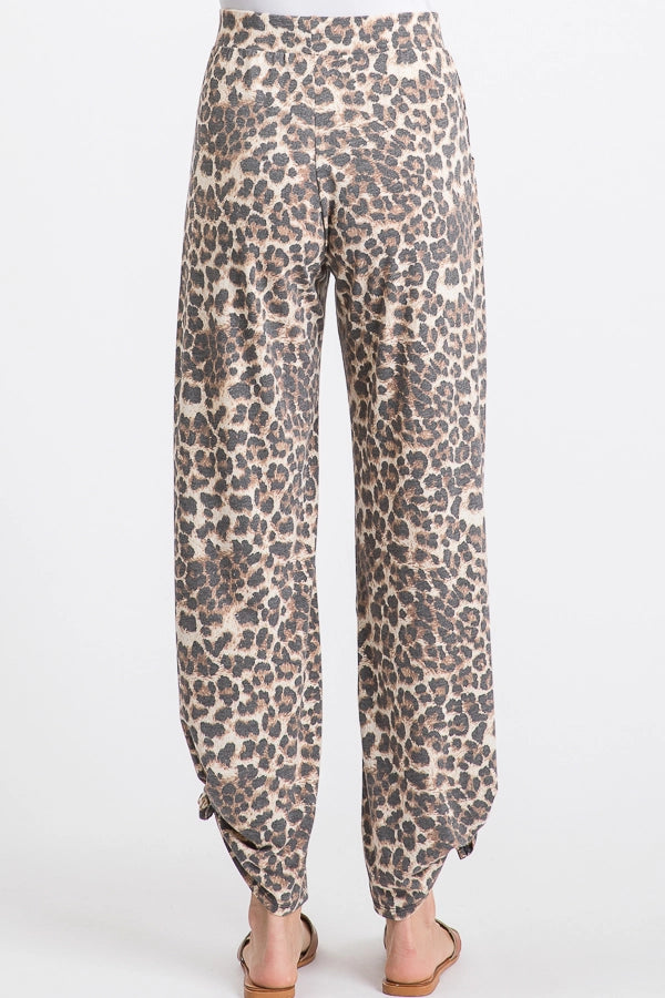 Leopard Print Lightweight Split Side Ankle Tie Pants