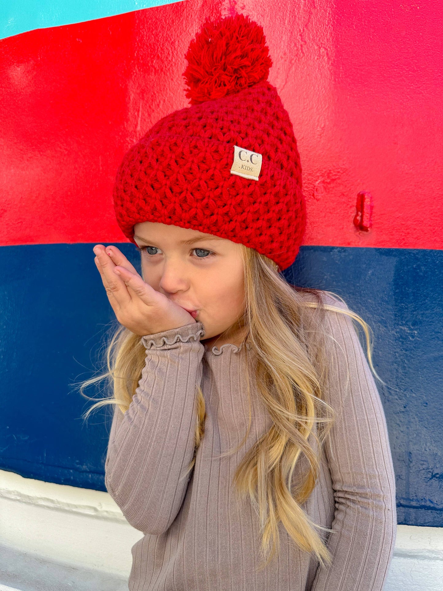 Kids' Bee Stitch Knit Pom C.C Beanie