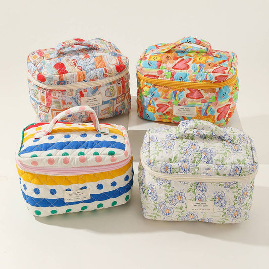 BLOCK PRINT QUILTED COSMETIC CONTAINERS BAG BULK