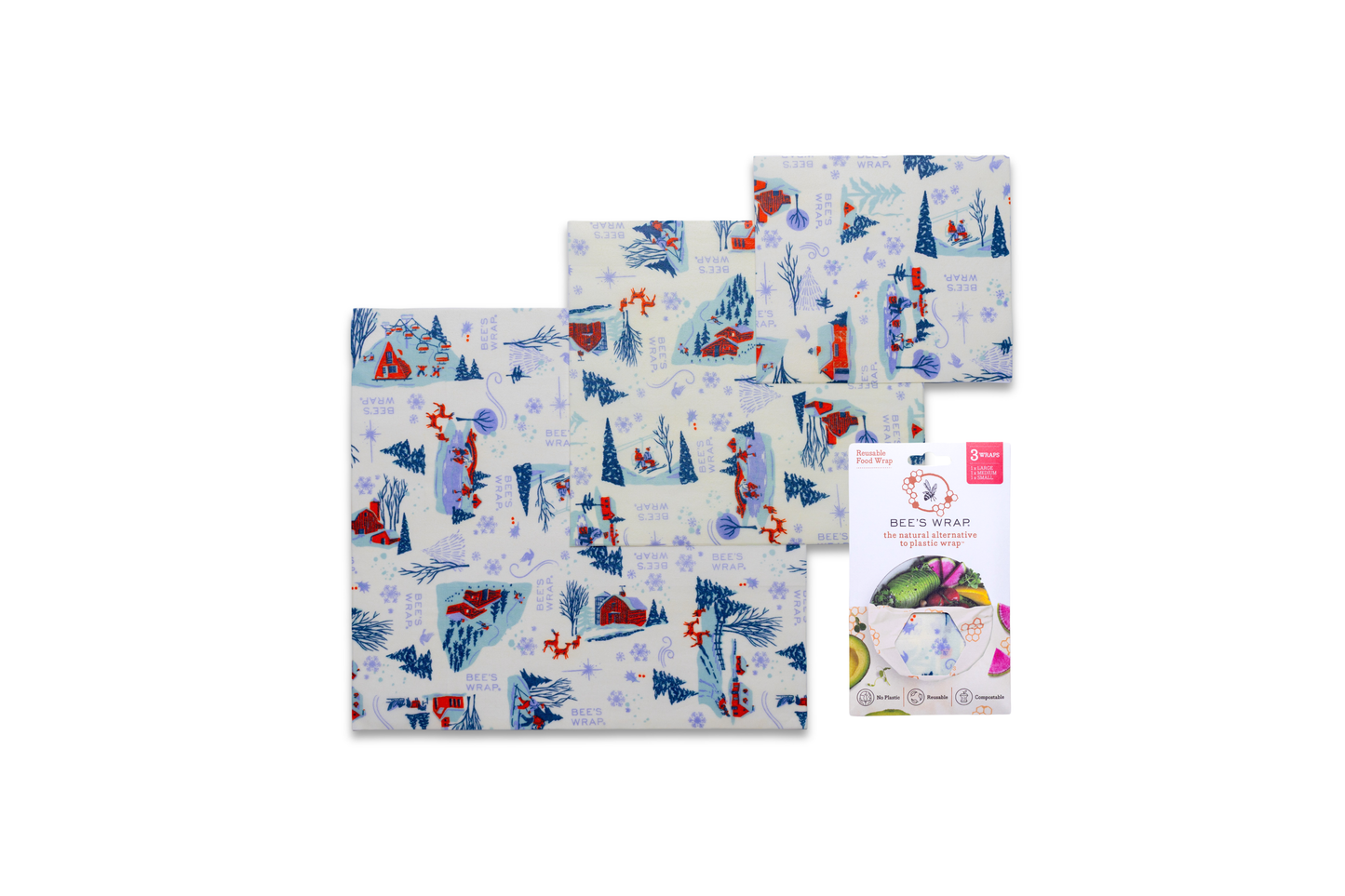 Bee's Wrap Assorted 3 Pack Reusable Beeswax Wrap -Snow Day