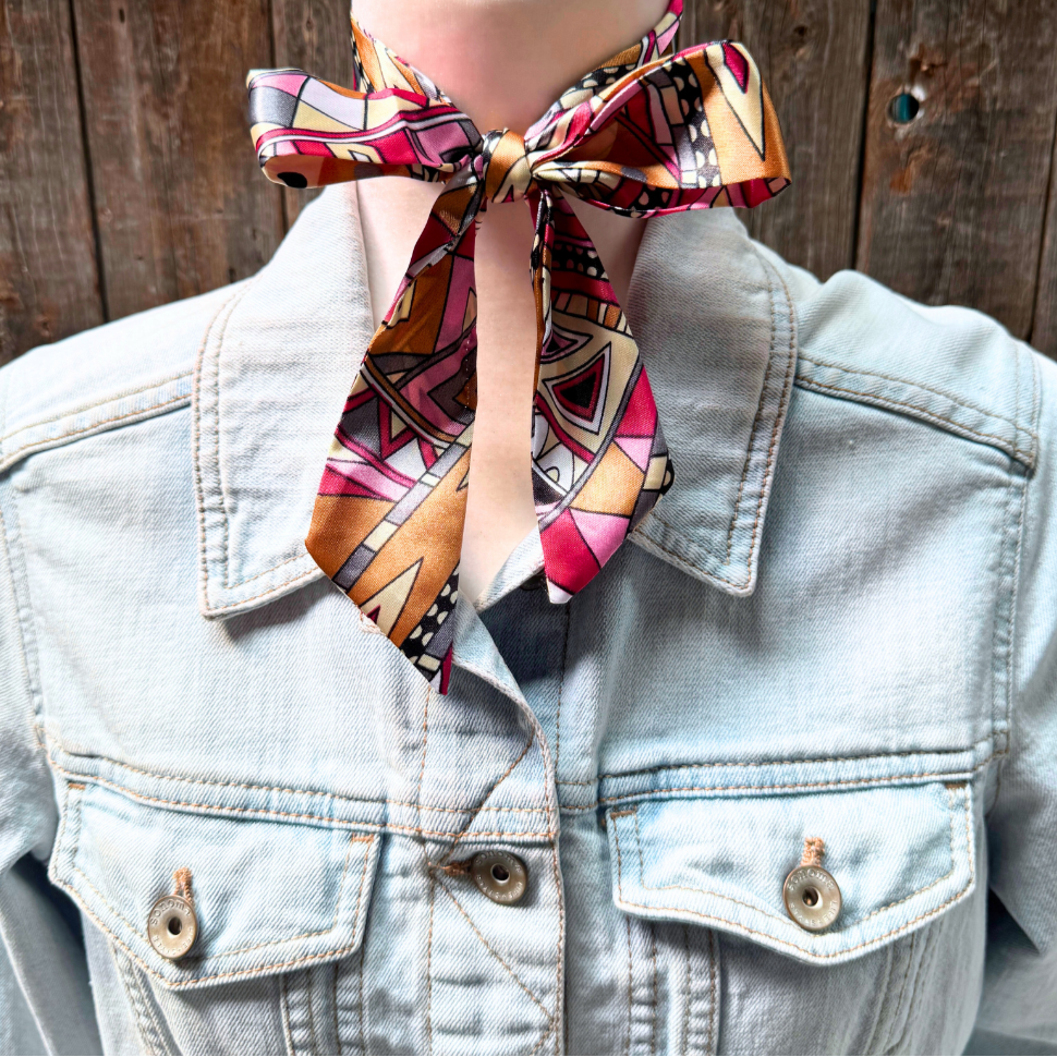 Pink and Brown Western Skinny Mini Wild Rag Scarf / Cowgirl Necktie #TW330