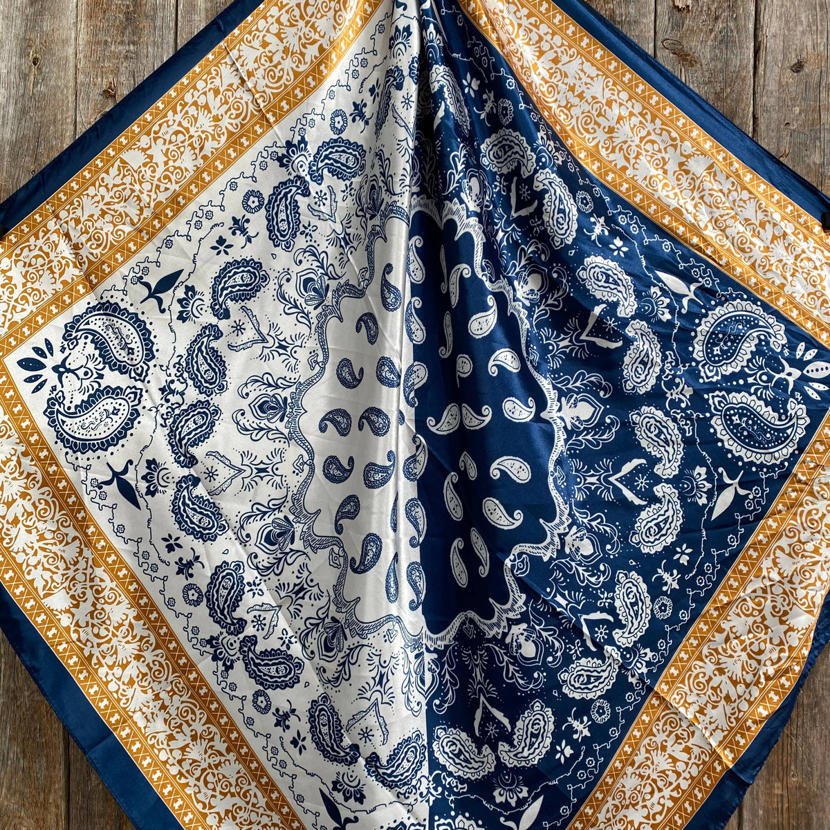 35X35"  Blue Two-Toned Paisley Wild Rag/Scarf WR3300