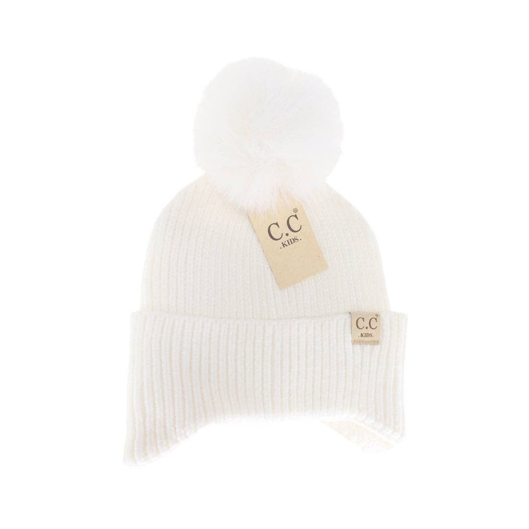 KIDS C.C Double Pom Beanie with Ear Flaps