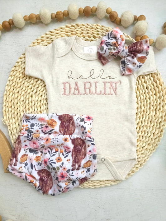 Baby Bodysuit | Hello Darlin' Highland Cow Outfit