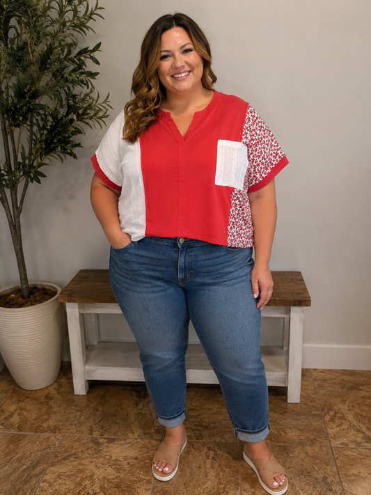 Floral striped top-Plus