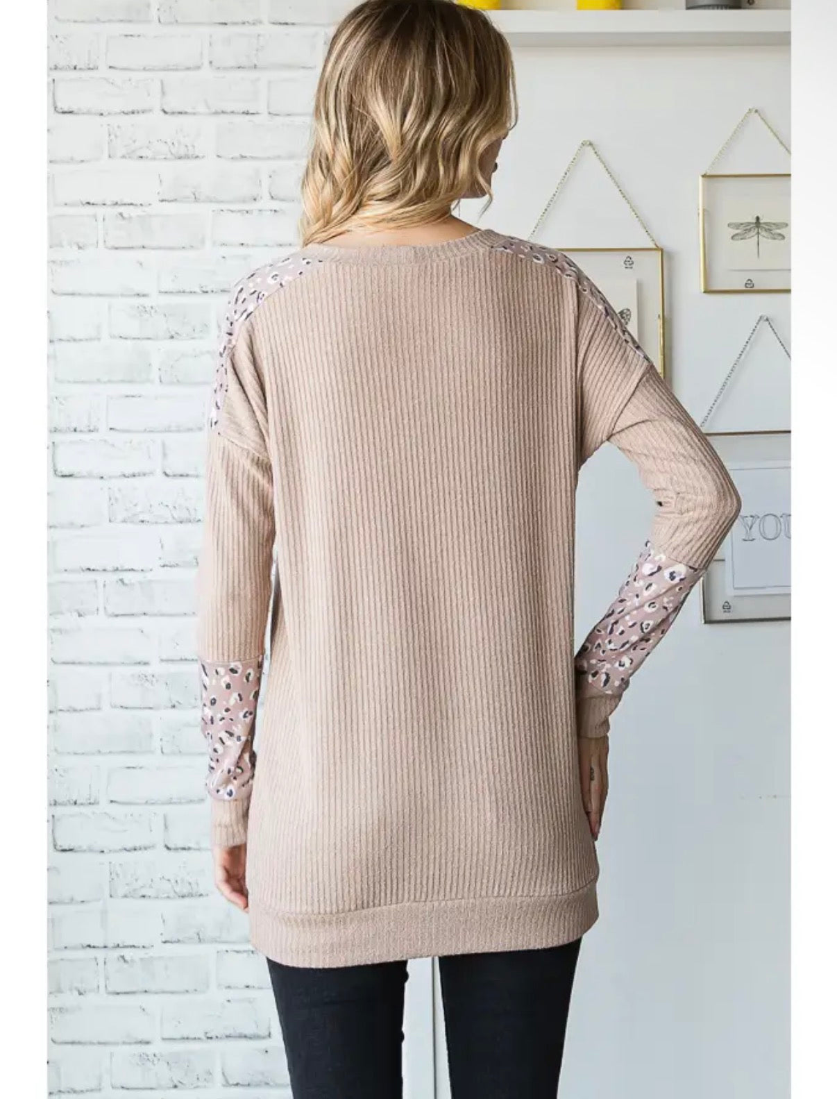 Animal Print Ribbed Knit Top-Small