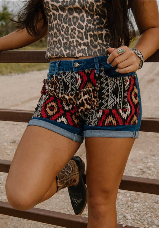 Patched Up leopard Shorts
