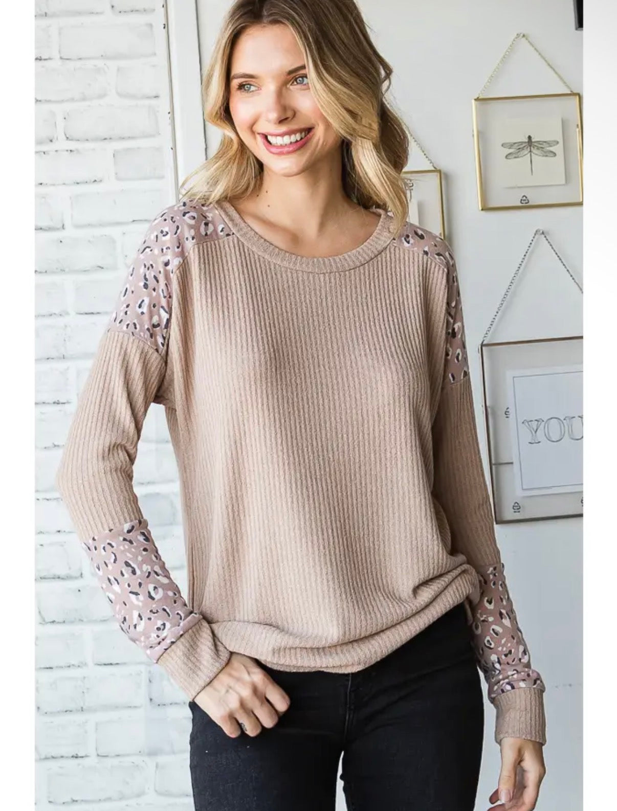 Animal Print Ribbed Knit Top-Small