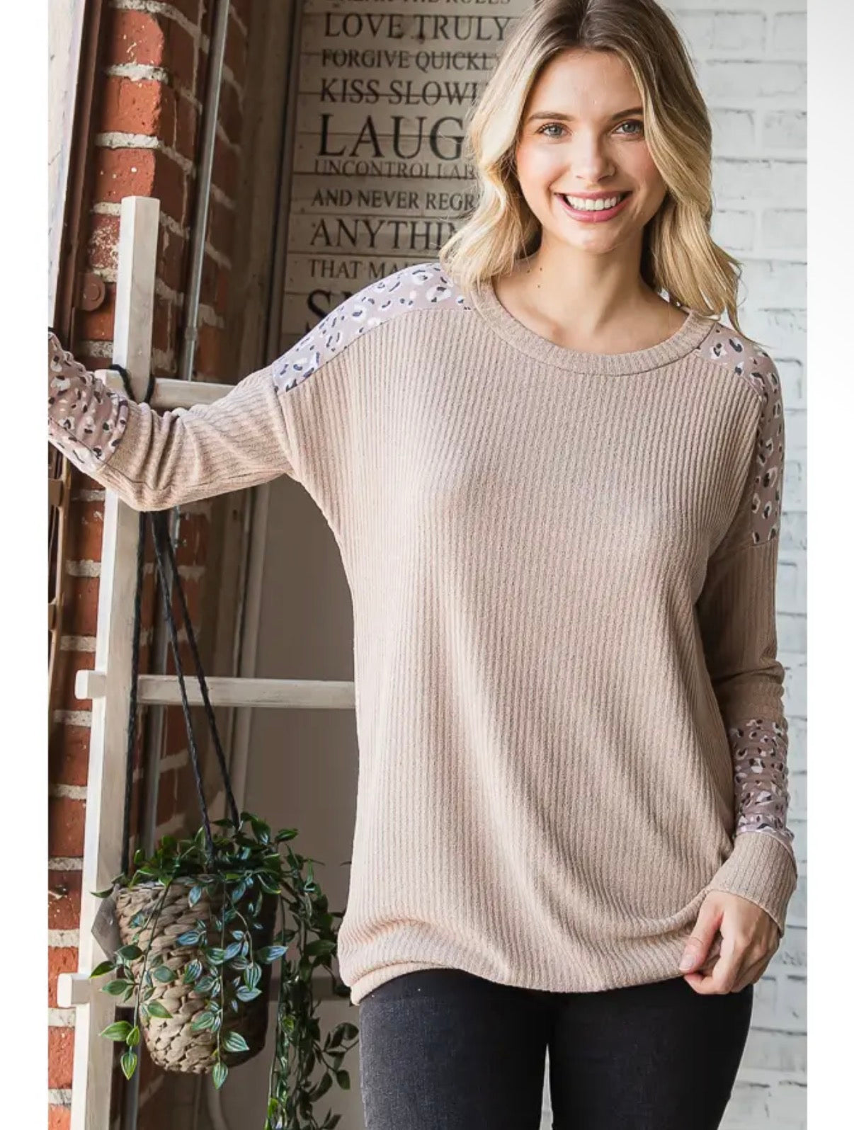Animal Print Ribbed Knit Top-Small
